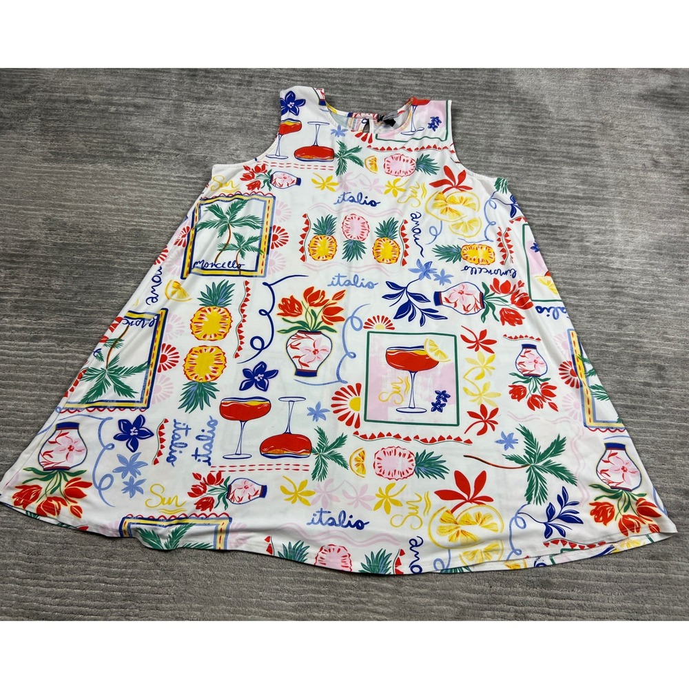 Allison Brittney Dress Womens 2X White Tropical Italian Summer A-Line Sleeveless